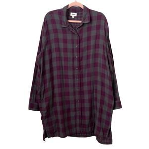 Pact Shirt Dress Womens XL Purple Gray Check Plaid Mini Organic Cotton Pockets